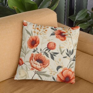 Floral Throw Pillow Orange & Coral – Vintage-Inspired Accent Cushion for Living Room, Bedroom, or Reading Nook Décor