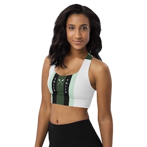 Longline Sports Bra | Green Black Stripe Graphic | Compression XS-3XL