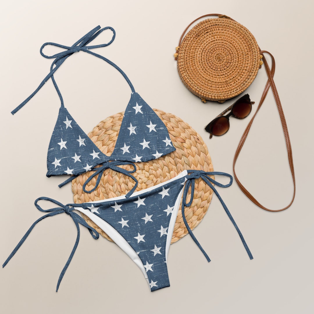 Elegant Starry Blues Denim String Bikini for Beachside Comfort - Etsy