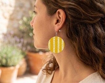 Earrings | Yellow Chevron Faux Leather | Boho Geometric Statement