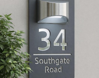 House Number Sign with Solar Light Laser Cut Custom Door Numbers Sign Plaque