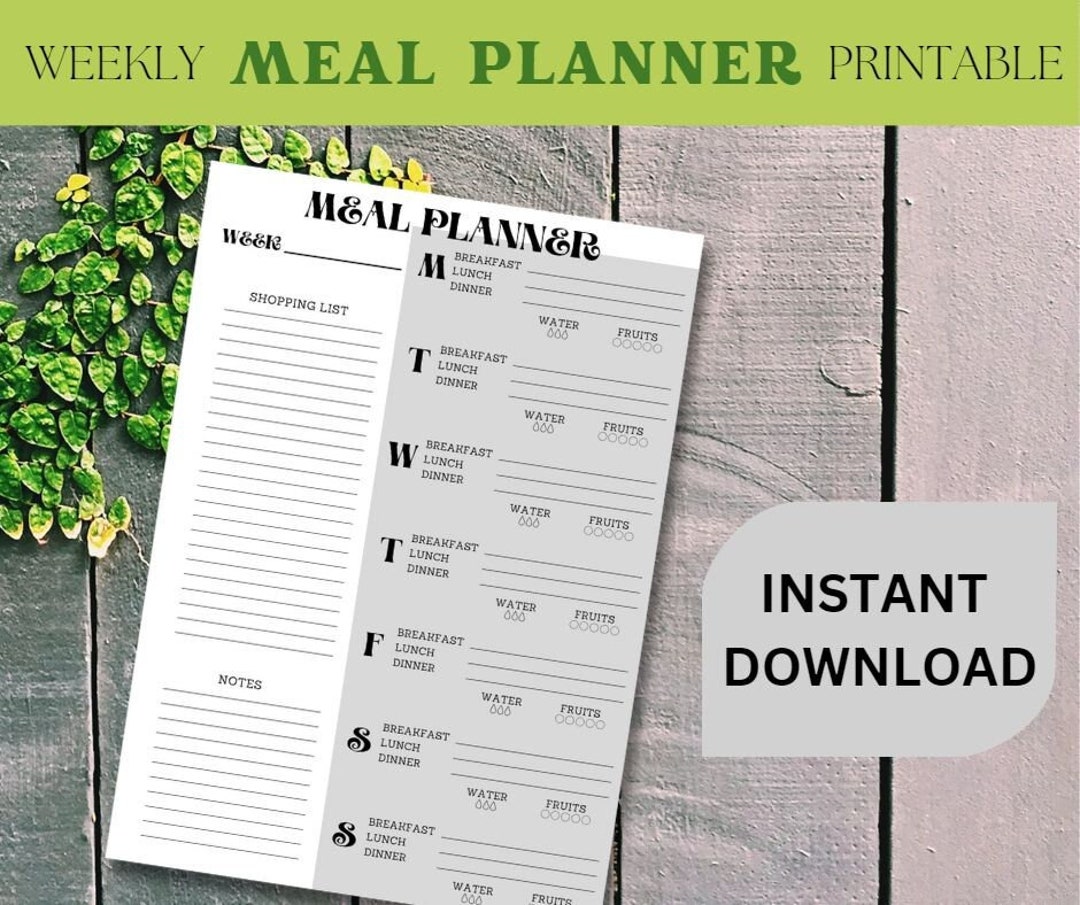 Weekly Meal Planner Printable With Shopping List Printable / - Etsy