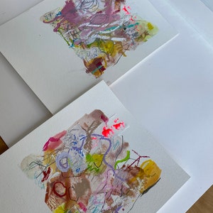 Collageserie aus 2 Blättern auf festem Aquarellpapier, Wandcollage, abstraktes Bild in kleinem Format, Geschenk, Bild 1