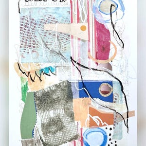 Collage di carta con tecniche miste, immagine originale firmata a mano, collage di carta con stampe gelli, immagine astratta, immagine colorata, regalo con immagine,