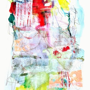 Collage su carta spessa da acquerello, immagine astratta firmata a mano, originale colorato, regalo fotografico, arte di marcatura, arte multimediale mista