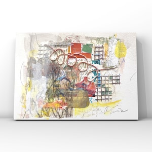 Collage di carta con tecnica mista, immagine originale firmata a mano, arte originale a prezzi accessibili, immagine astratta collage su carta, piccola immagine colorata