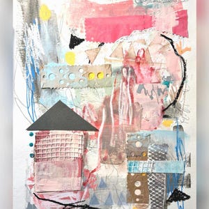 Collage di carta con tecnica mista, immagine originale firmata a mano, immagine regalo, arte contemporanea, immagine astratta, arte contemporanea, immagine originale