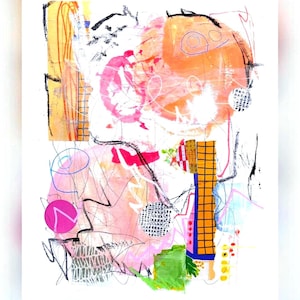 Collage di carta con tecniche miste, immagine originale firmata a mano, collage di carta con stampe gelli, immagine astratta, immagine colorata, regalo con immagine,