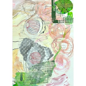 Piccolo collage astratto con tecnica mista su carta da acquerello, immagine firmata a mano, piccoli formati, arte locale, immagine regalo, casa e vita