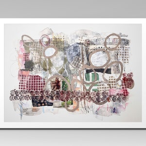 Collage tecnico misto su carta da acquerello, immagine originale firmata a mano, immagine regalo, collage di carta, arte contemporanea, immagine moderna
