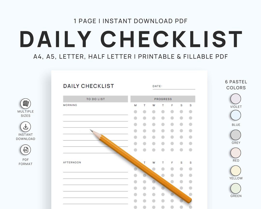 Daily Checklist Printable Simple Checklist Printable Etsy