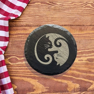 Cat Yin Yang Slate Coaster: Cat Lover Gift