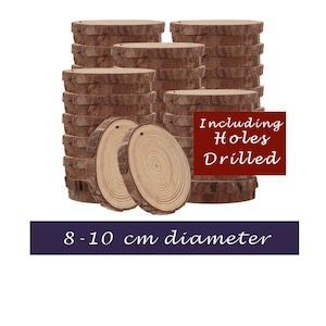 Rustic Wood Slice with Bark & Drilled Holes (8-10 cm)