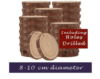 Rodaja de madera rústica con corteza y agujeros (8-10 cm)