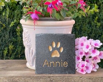 Pet Memorial Gift, Thoughtful Gift, Garden Memorial, Hand Carved Ornament, Personalised Memorial Stone, Pets Paw Memorial, Memorial Slate