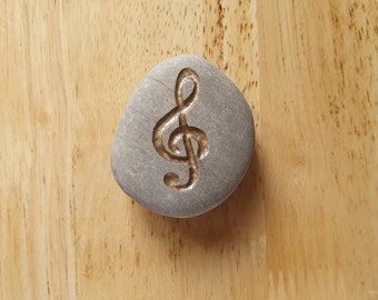 Classical Music Gift, Treble Clef Carving, Hand Carved Rock, Thoughtful Music Gift, Date Option Stone, Gold Treble Clef, Silver Treble Clef