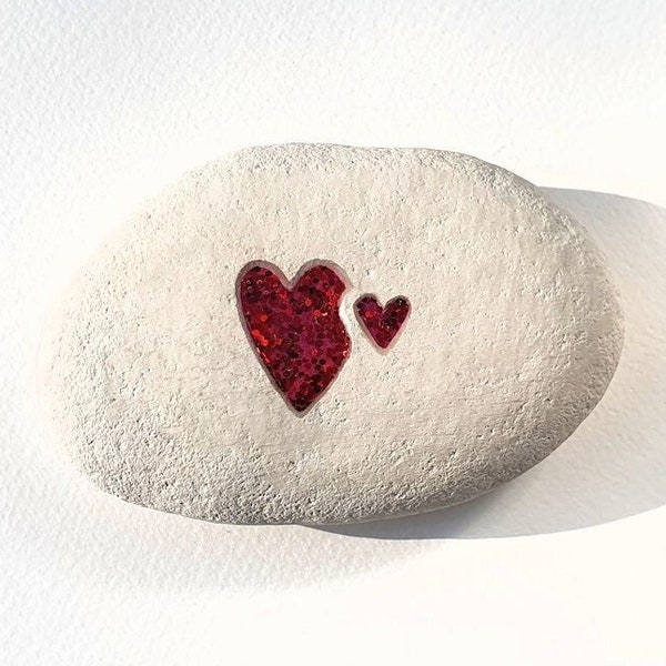 Hand Carved Love Pebble, Mother's Day, Two Hearts Mother & Baby Gift, Thoughtful Gift, Wedding Anniversary, Hand Carved Gift, Large Stone