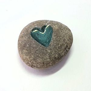 Hand Carved Love Pebble: Green Heart Pocket Gift