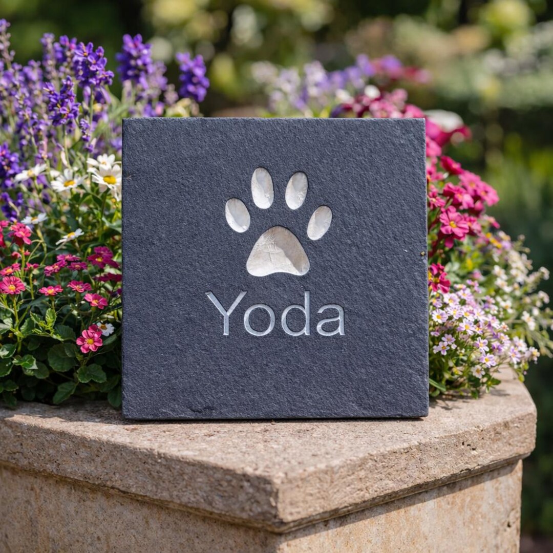 Personalized Pet Memorial Stone: Hand Carved Paw Print Slate Ornament ...