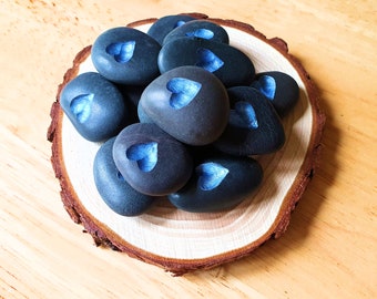 Hand Carved Mini Love Pebble: Blue Metallic Heart Pocket Hug