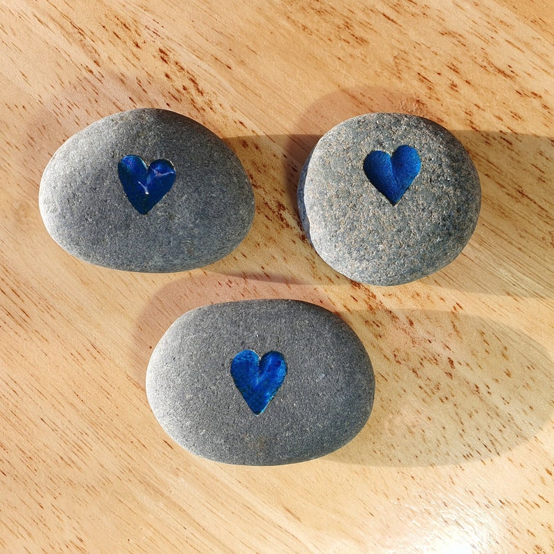 Deep Blue Love Heart Gift Hand Carved Love Pebble Mother's Day