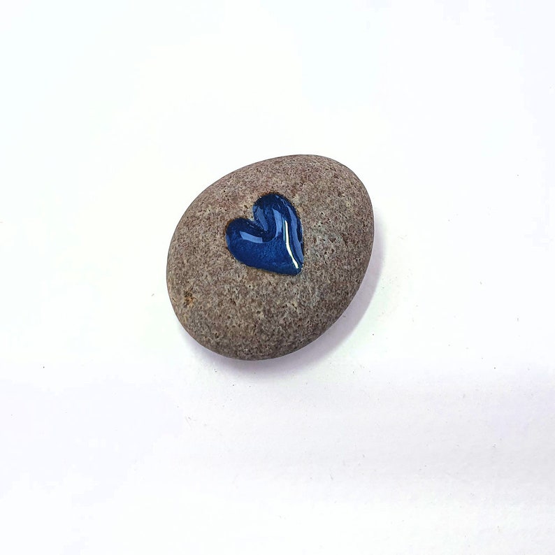 Deep Blue Love Heart Gift Hand Carved Love Pebble Mother's Day
