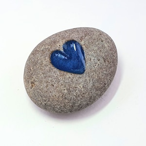 Hand Carved Love Pebble Blue Heart Paperweight Gift Thoughtful Love Deep Blue Gift Love Heart Anniversary Gift Hand Carved Pocket Gift