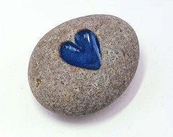 Hand Carved Love Pebble, Mother's Day, Paperweight Gift, Thoughtful Gift, Deep Blue Love Heart, Anniversary Gift, Hand Carved Pocket Gift