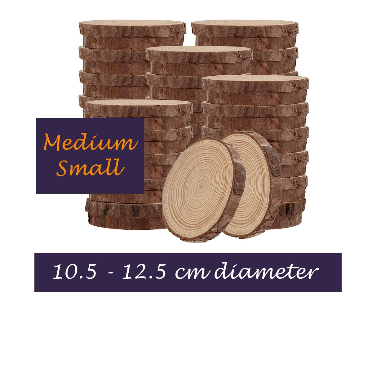 Rustic Wood Slice With Bark: Wedding Table Centerpiece (10.5cm-12.5cm)