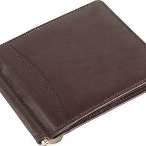 Clipe de dinheiro RFID de couro legítimo marrom - Mini (6 compartimentos para cartão) - Carteira minimalista de couro Presentes para padrinhos de casamento para homens Couro, carteiras para ele