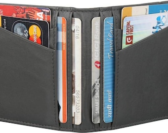 Blue Leather Mini Card Holder Wallet - 16 Card Slots