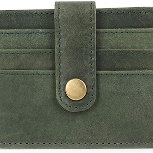 Tarjetero RFID de cuero genuino verde HINTZ para hombre: delgado y elegante, con 5 ranuras para tarjetas para un almacenamiento seguro.