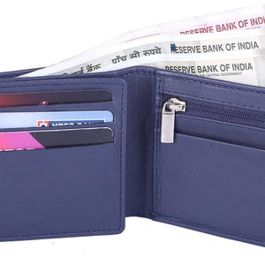 Cartera de hombre de piel auténtica de primera calidad: elegante minicartera azul con bloqueo RFID y 8 ranuras para tarjetas para un almacenamiento seguro.