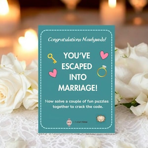 Brautpaar Escape Room druckbare Karte Druckbare Escape Room Spiel Brautjungfer Spaß Abenteuer Hochzeitskarte Gefaltetes Geschenk für Braut