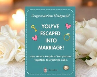 Jeux d'évasion pour jeunes mariés Carte imprimable Jeu d'évasion pour jeunes mariés Carte de mariage aventure amusante pour jeunes mariés Cadeau plié pour jeunes mariés