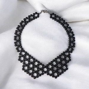 Beaded Collar Necklace, Detachable Collar,  Peter Pan Style Statement Necklace, Handwoven Gothic Jewelry Chocker Necklace, Shirt Collar