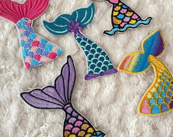 7CM Kids Baby Self Adhesive Iron On Embroidery Colorful Mermaid Tail Clothing Patch, Hot Sale Teen Clothing Rainbow Color Patch, DIY Patch