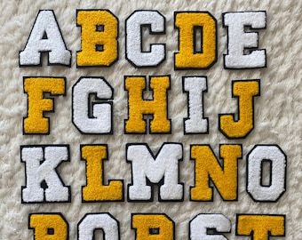 7CM Women Teen Chenille Iron On White Yellow Alphabet A-Z Patches, Men Clothing Accessories, Sewing and Kids Craft Supply Deco, DIY Project
