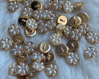 13mm Women Elegant White Flower Pearl Gold Silver Metal Shank Sewing Button DIY Clothing Blouse Cardigan Project Sewing and Craft Supply