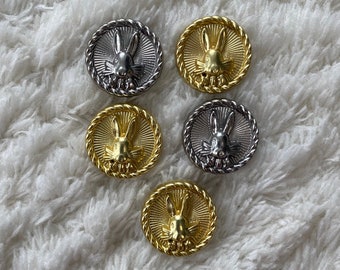 18mm Kids Women Elegant Bunny Head Gold Silver Round Shank Sewing Buttons, Animal Jacket Clothing Accessories, Sewing Supply, Craft Supply