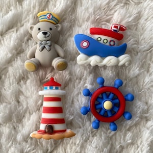 22 mm niños bebé lindo dibujos animados capitán oso faro barco vástago botones de costura, accesorios de ropa de tema marino, artesanía y suministro de costura