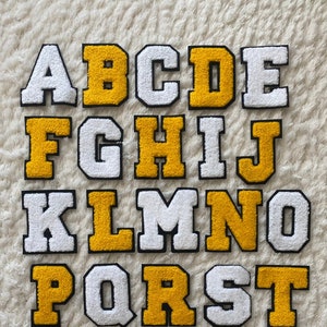 7 cm große Chenille-Aufnäher zum Aufbügeln, weiß, gelb, Alphabet A-Z, für Herren, Bekleidungszubehör, Nähen und Bastelbedarf für Kinder, Deko, DIY-Projekt Bild 1