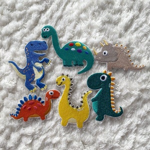 Graziose toppe per abbigliamento con dinosauri colorati da stirare per bambini, toppe per abbigliamento con animali per bambini, accessori per cucire, forniture per l'artigianato per bambini