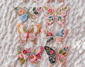 Floral Embroidered Butterfly Colorful Iron On Patches, DIY Boho Style Crochet Clothing Bag Project Deco, Sewing and Kids Craft Supply