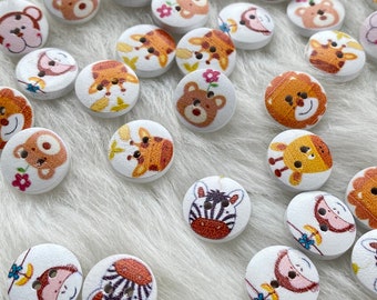 50 Boutons En Bois Animaux Assortis - Pour Couture, Scrapbooking, Décoration - Formes Mignonnes