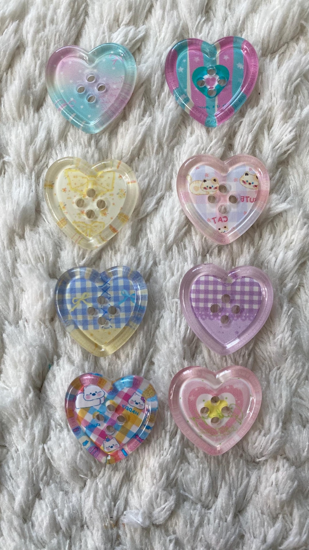 25mm 子供用 女の子用 キュート カラフル プリント ハート型 4穴 裁縫