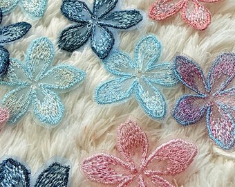 Sheer Organza Embroidered Flowers Sewing Patches, DIY Women Clothing Bag Hat Accessories, Wedding Deco, Craft Supply Applique