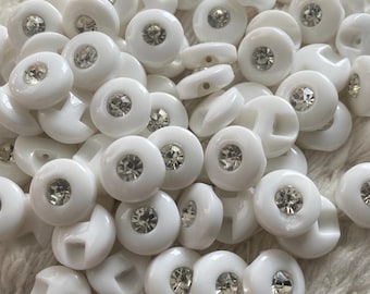 Botones redondos de 13 mm con brillantes blancos para mujer, para coser, para blusas de crochet, cárdigans, accesorios para proyectos de ropa, suministros de costura y manualidades.