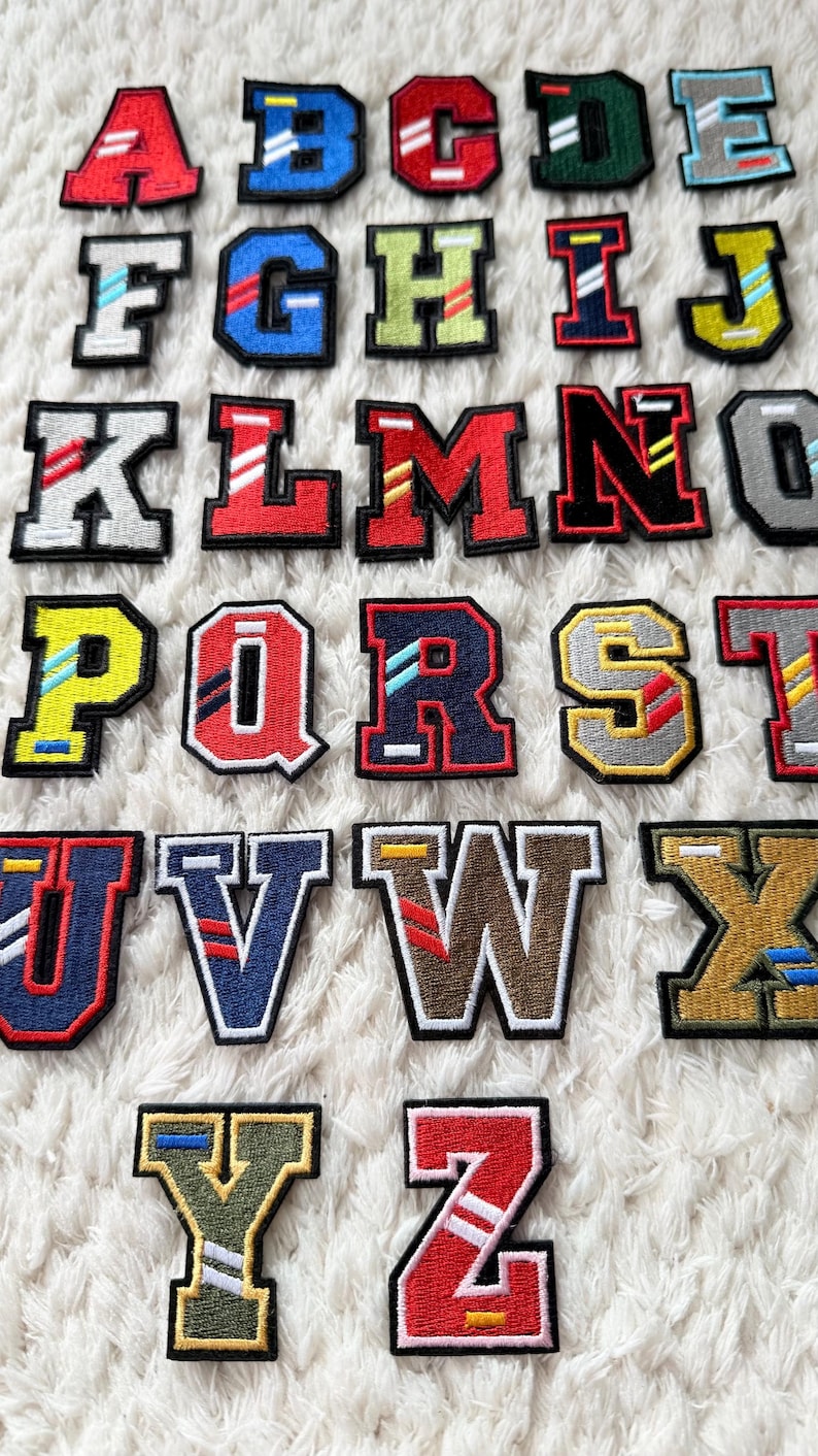 4CM Boys Colorful Embroidery Letters Alphabet Velco Press on Clothing ...