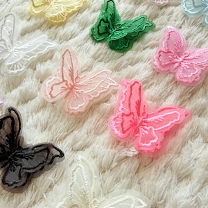 Patchs de couture papillon brodés deux couches colorés de 5 cm, projet d'accessoires vestimentaires au crochet bricolage, applique de fournitures d'artisanat